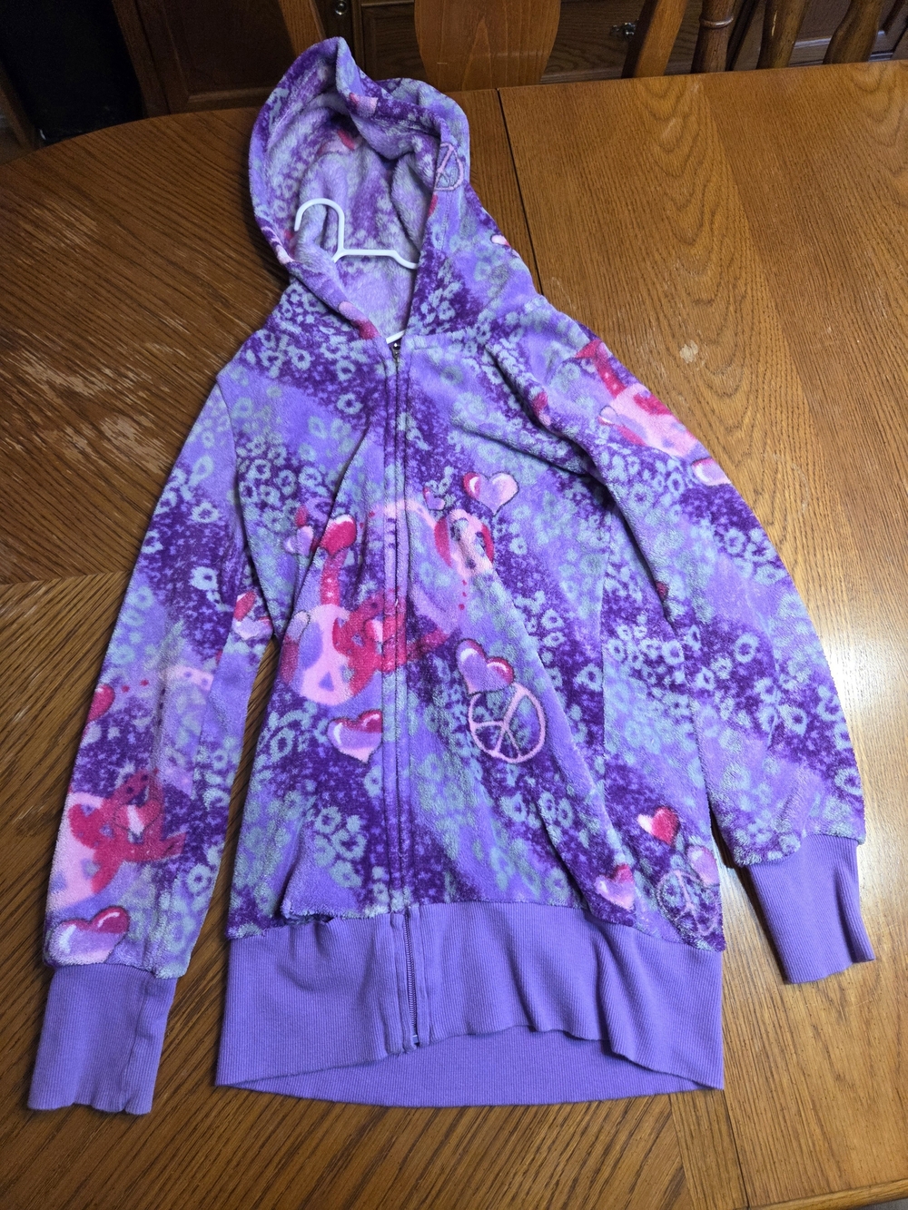 Girls Purple Peace Sign Zip-Up Hoodie